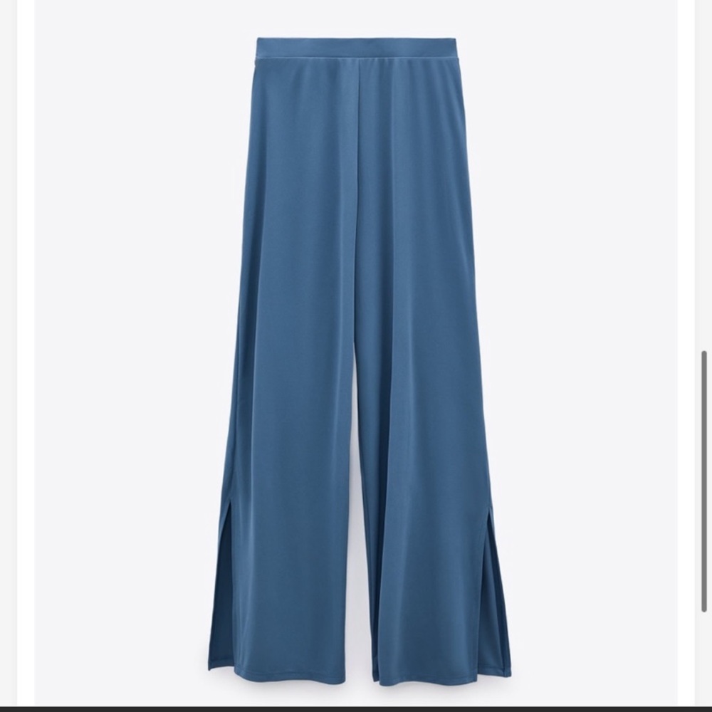 ZARA blue flowing flare split high waisted pants M NWT